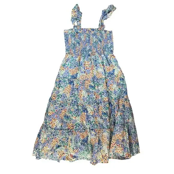 J. Crew Dress Floral Cotton Smocked Midi Tiered Multicolor Size Medium - Picture 4 of 10